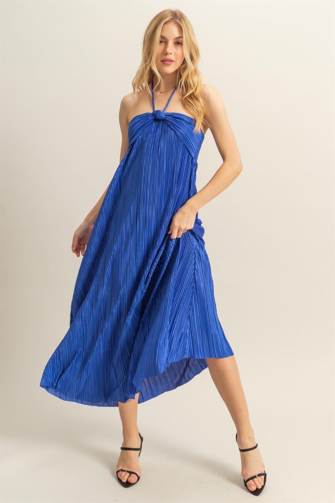 Vestido halter plisado Azul Rey