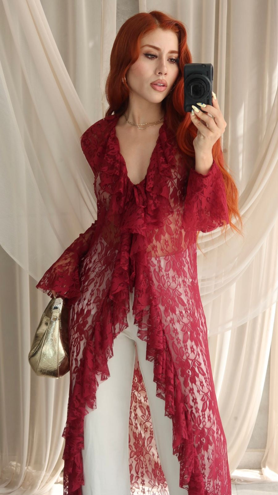 Ensamble encaje lazos Rojo Cereza