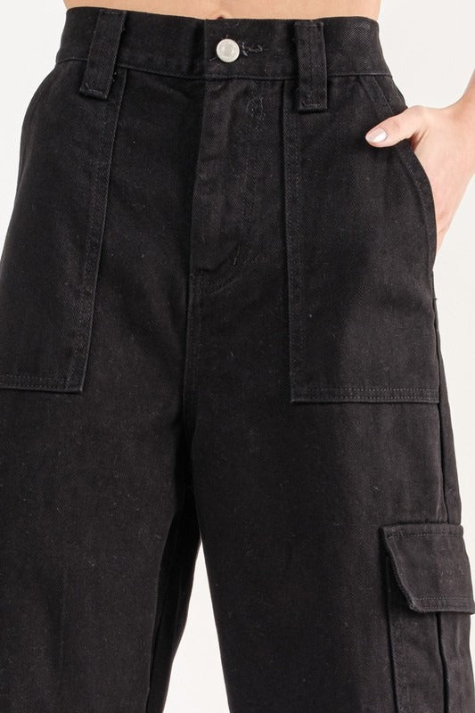 Jeans wide leg cargo Negro