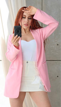 Fashion Styled Blazer bolsillos ojal Rosa Chicle