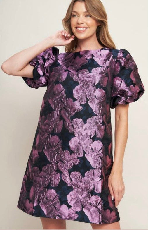 Vestido manga globo flores tapiz