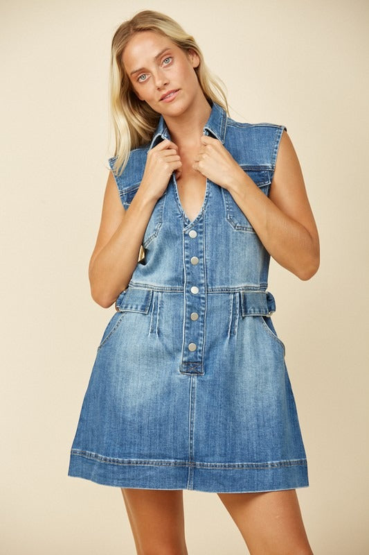 Vestido corto cinta Denim Medium