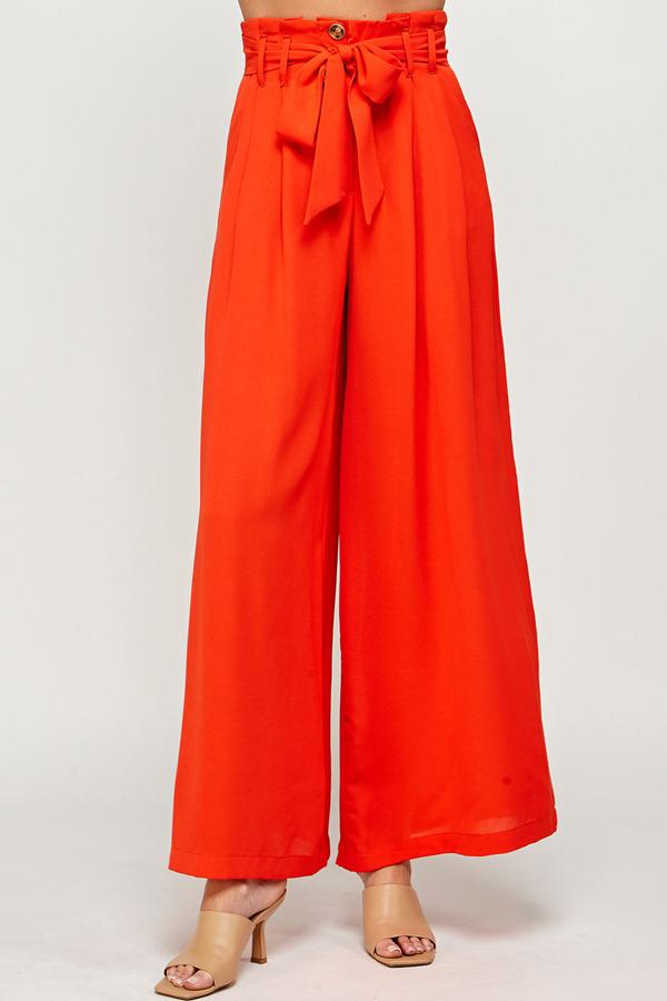 Pantalón paper bag pierna ancha Naranja