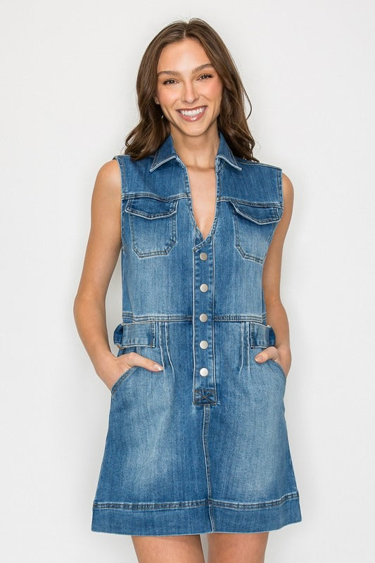 Vestido corto cinta Denim Medium