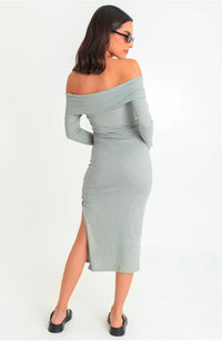 Fashion Styled Vestido off-shoulder canalé Gris