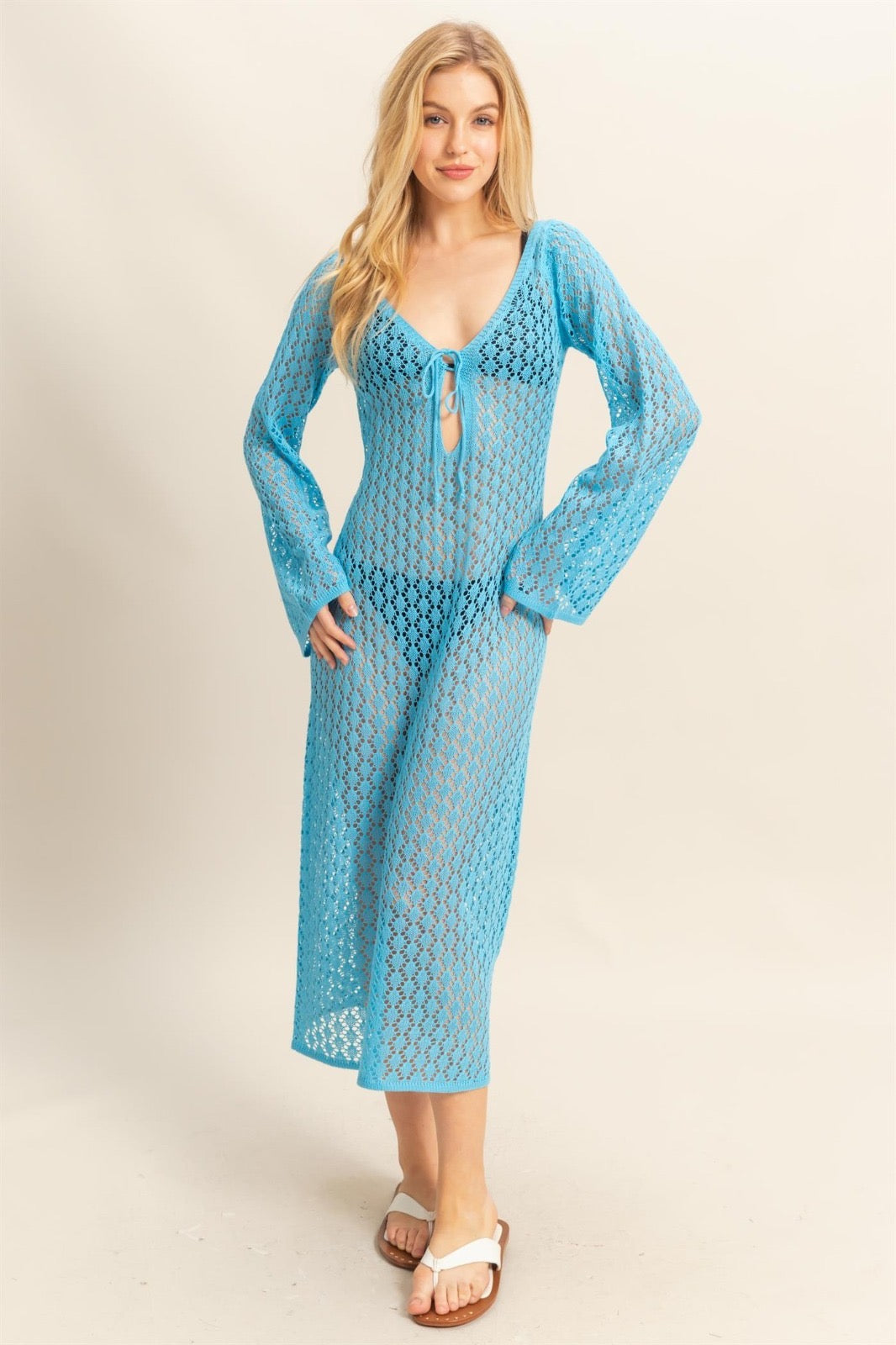 Cover-up crochet manga larga Azul