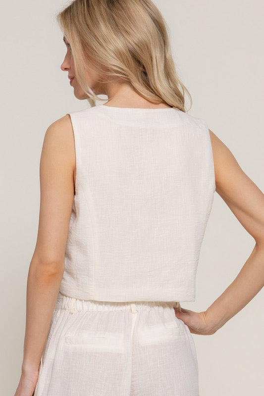 Chaleco simulación lino Ivory