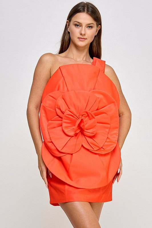 Vestido Maxi Flor 3D Naranja