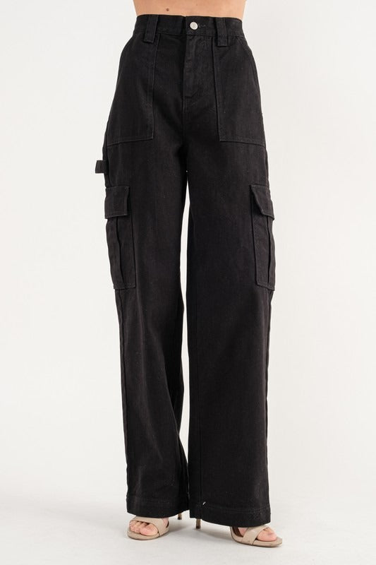 Jeans wide leg cargo Negro