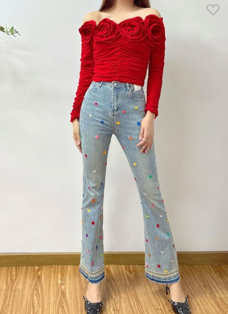 Blusa drapeada flores Roja