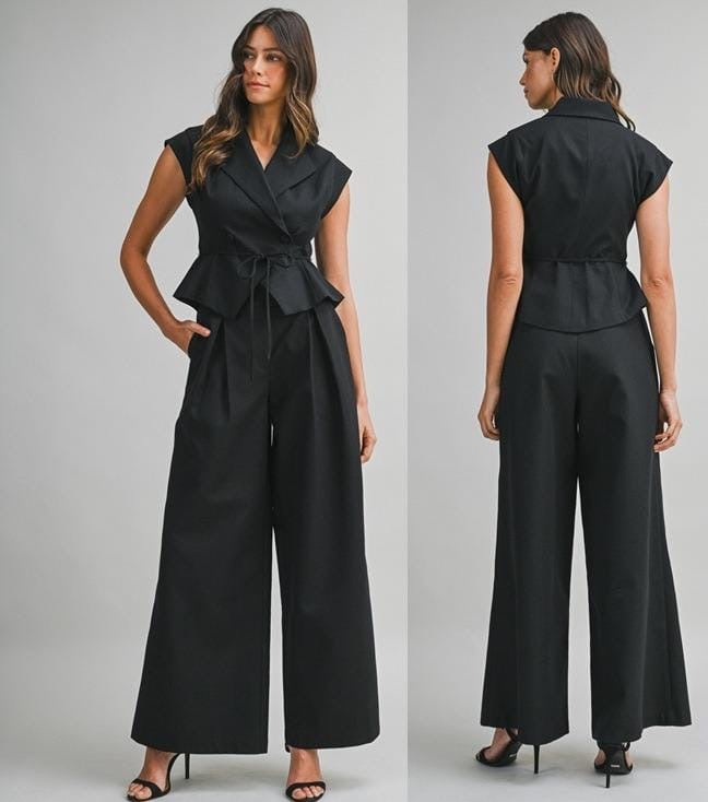 Set Pantalón super wide leg y Chaleco cruzado