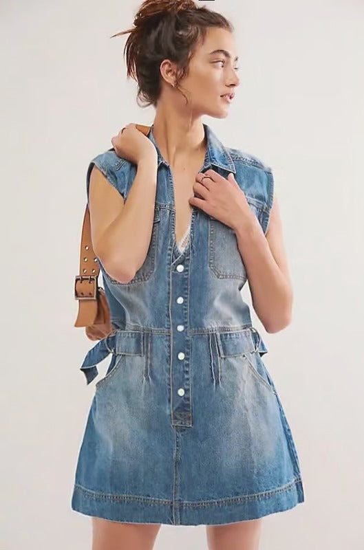 Vestido corto cinta Denim Medium