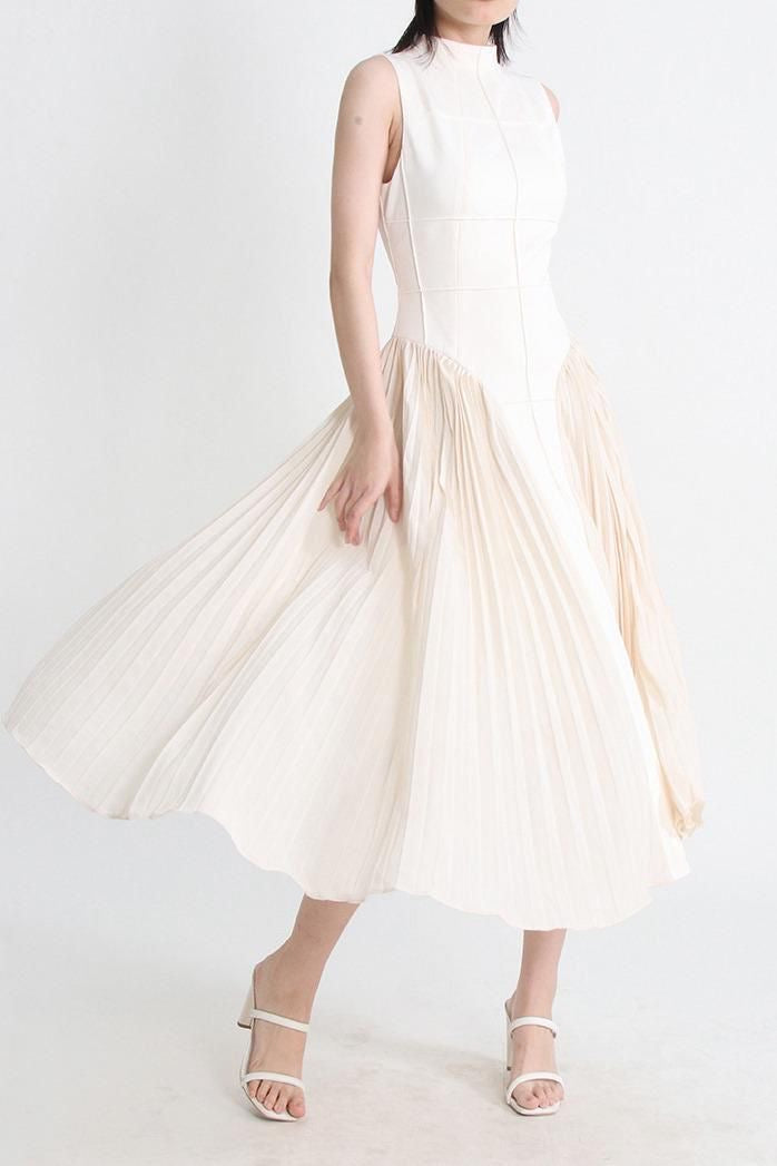 Vestido plisado torso cuadros Blush