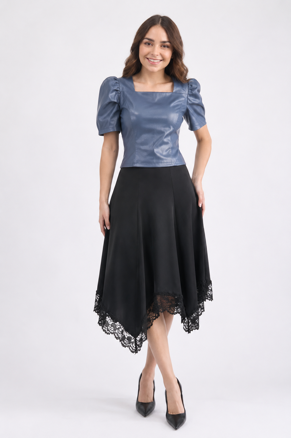 Blusa vinipiel Manga Puffy Azul