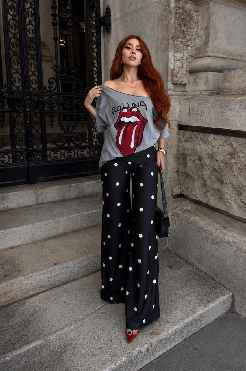 T-Shirt asimétrica Rolling Stones brillos