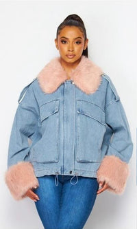 Fashion Styled Chamarra Denim oversize fur Rosa