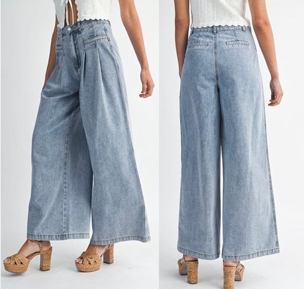 Jeans wide leg pinzas Denim light