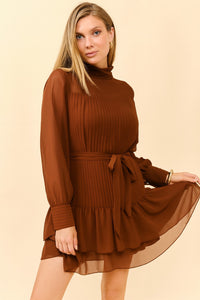 Fashion Styled Vestido plisado olanes Café