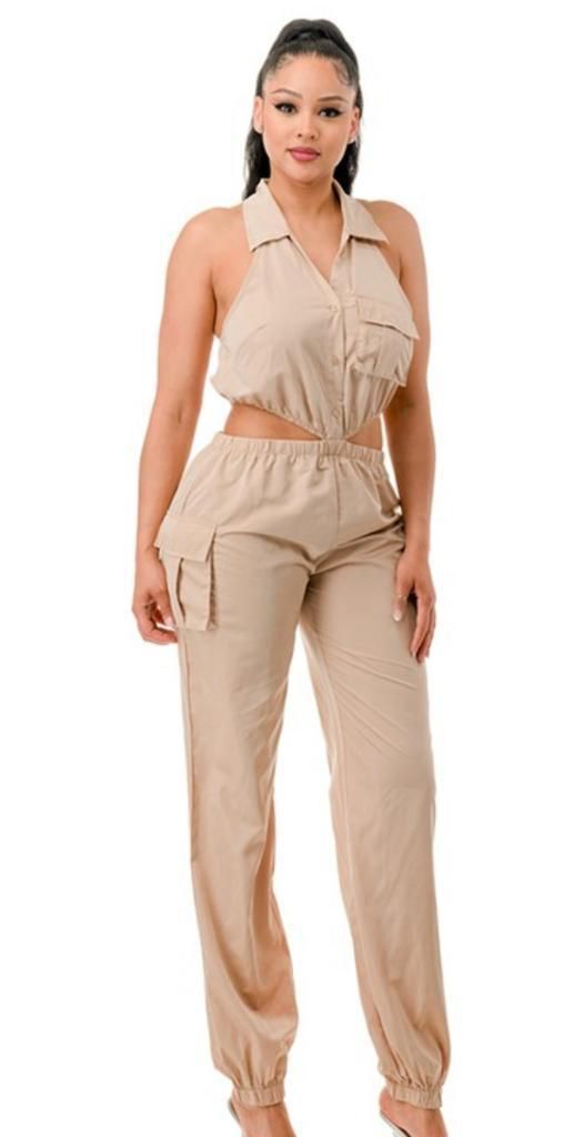Jumpsuit cargo cut-out Kaki
