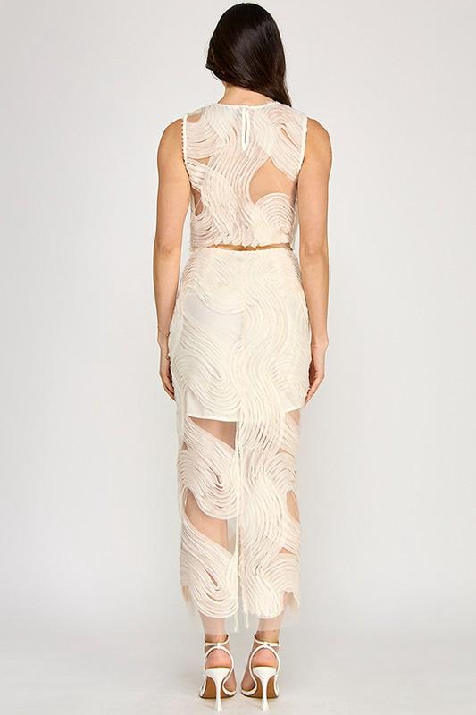 Set Falda y Blusa mesh olas Ivory