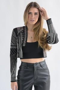 Fashion Styled Blazer crop brillos Negro
