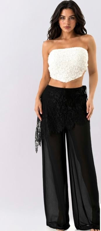 Pantalón gasa pareo encaje