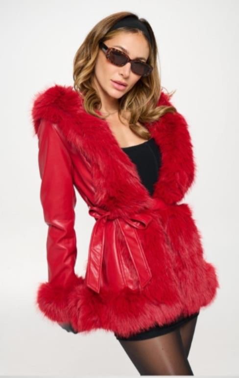 Abrigo fur cinta Rojo