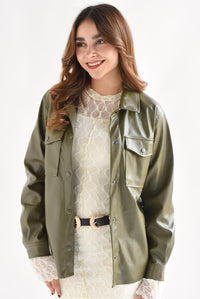 Fashion Styled Shacket vinipiel Verde Militar