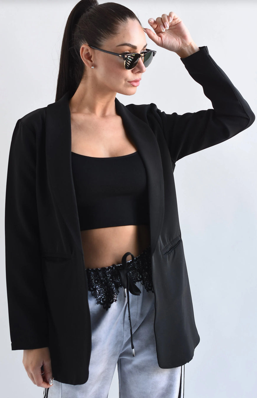Blazer bolsillos ojal Negro