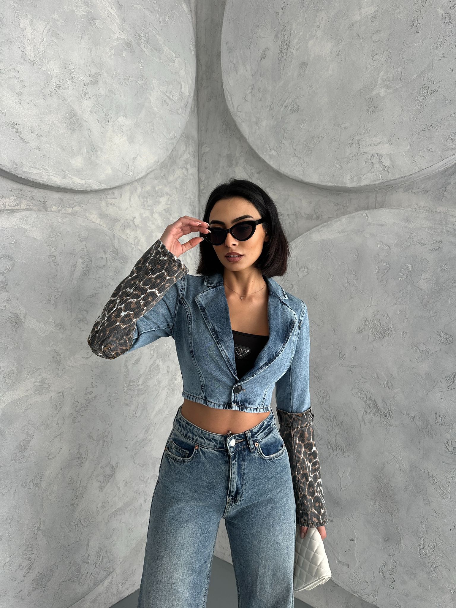 Blazer crop Leopardo Denim