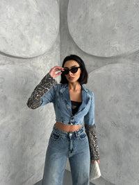 Fashion Styled Blazer crop Leopardo Denim