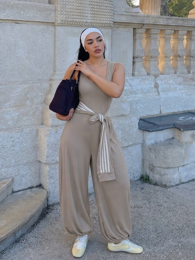 Jumpsuit globo algodón mangas track en cintura