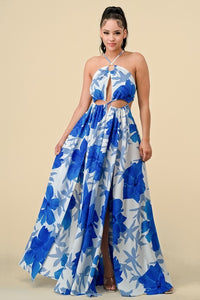 Fashion Styled Maxidress cut-out floral Azul Rey