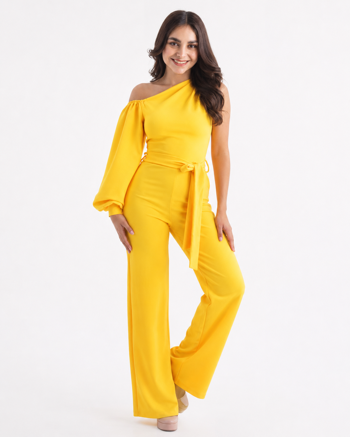 Jumpsuit una manga Amarillo Mango