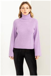 Fashion Styled Sweater cuello alto manga trompeta Lila