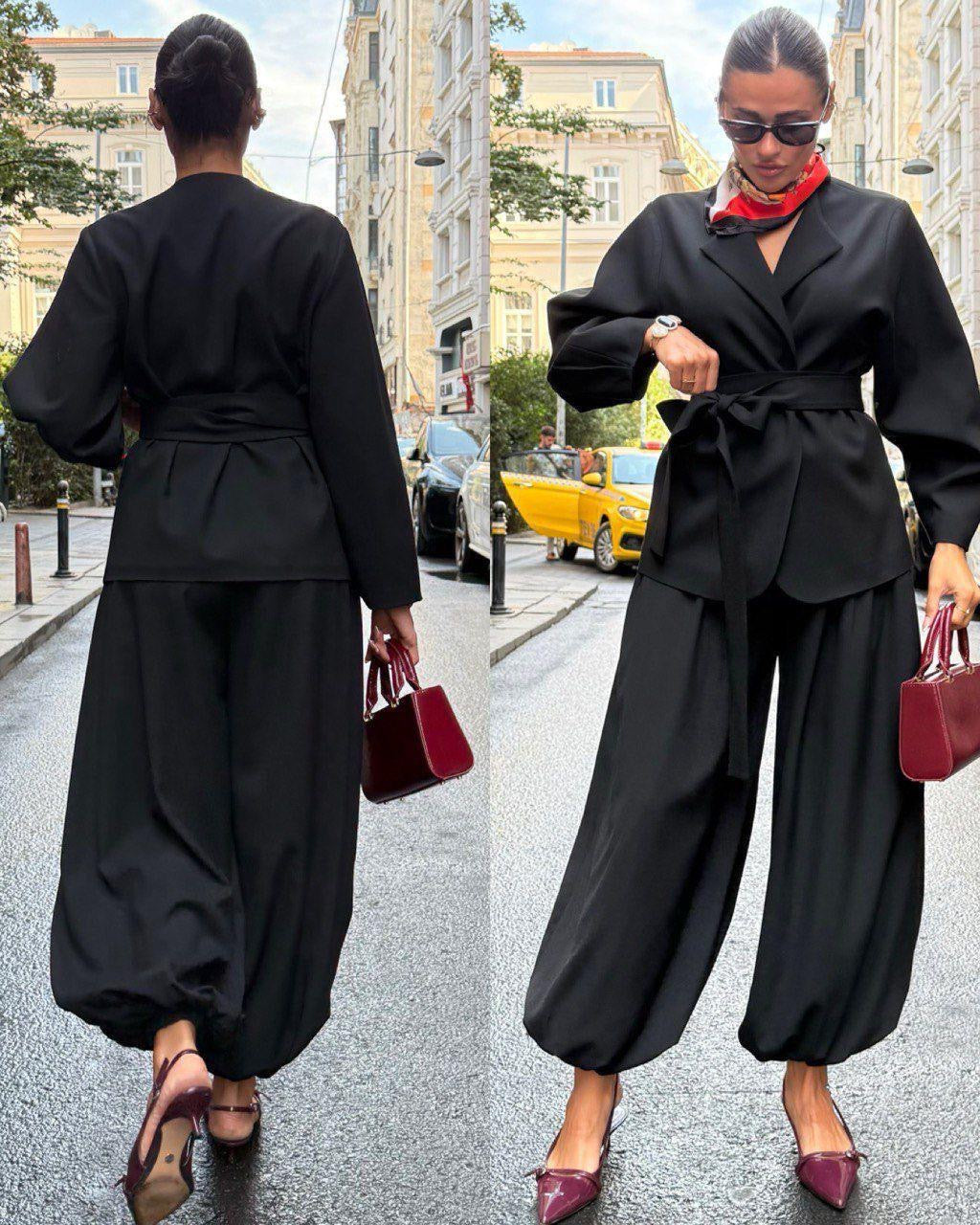 Set Pantalón globo y Blazer cinta Negro