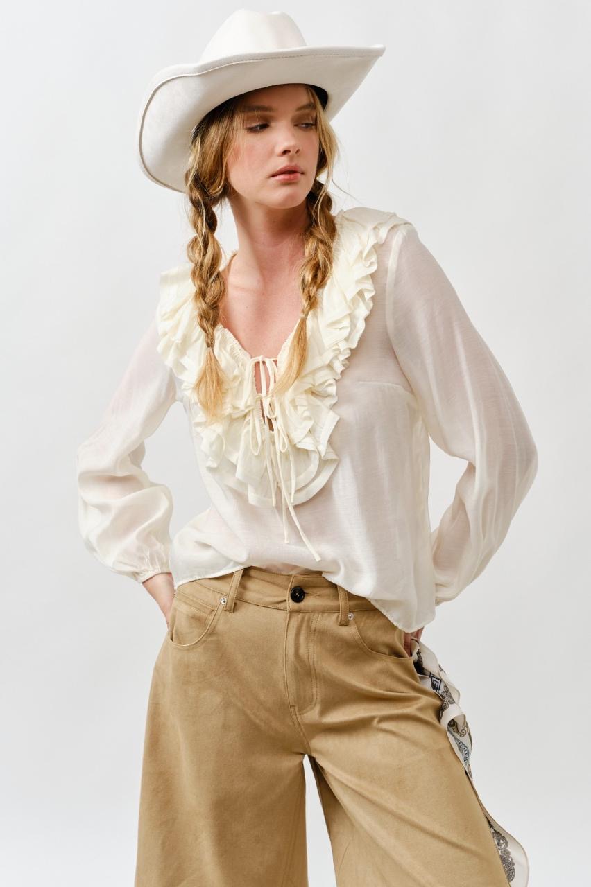 Blusa cuello V olanes Ivory