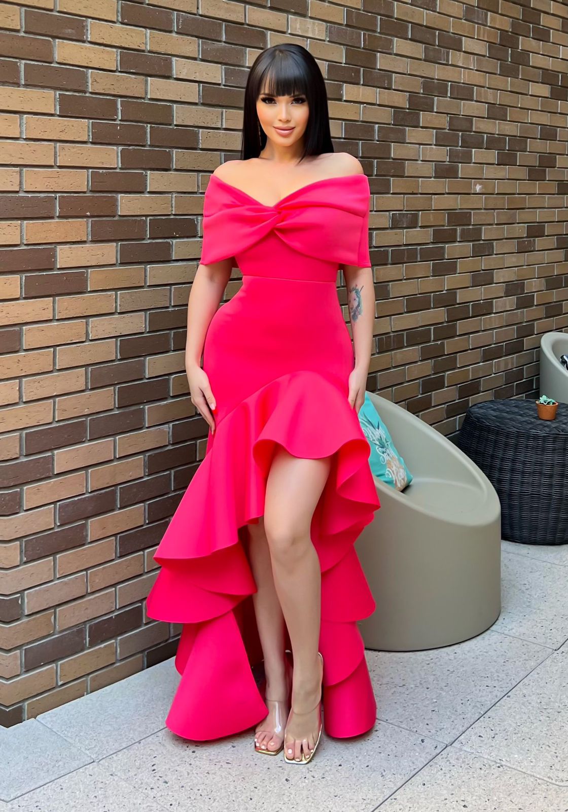 Vestido largo neopreno olanes Coral