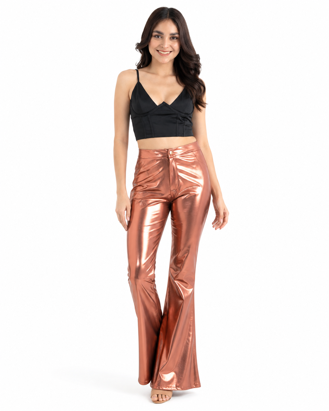 Pantalón campana metálico Cobre