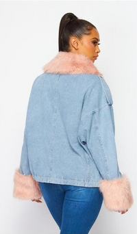 Fashion Styled Chamarra Denim oversize fur Rosa