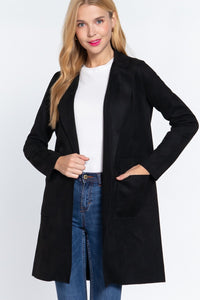 Fashion Styled Blazer largo suede Negro