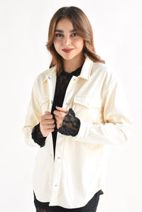 Fashion Styled Shacket cargo vinipiel fleece Ivory