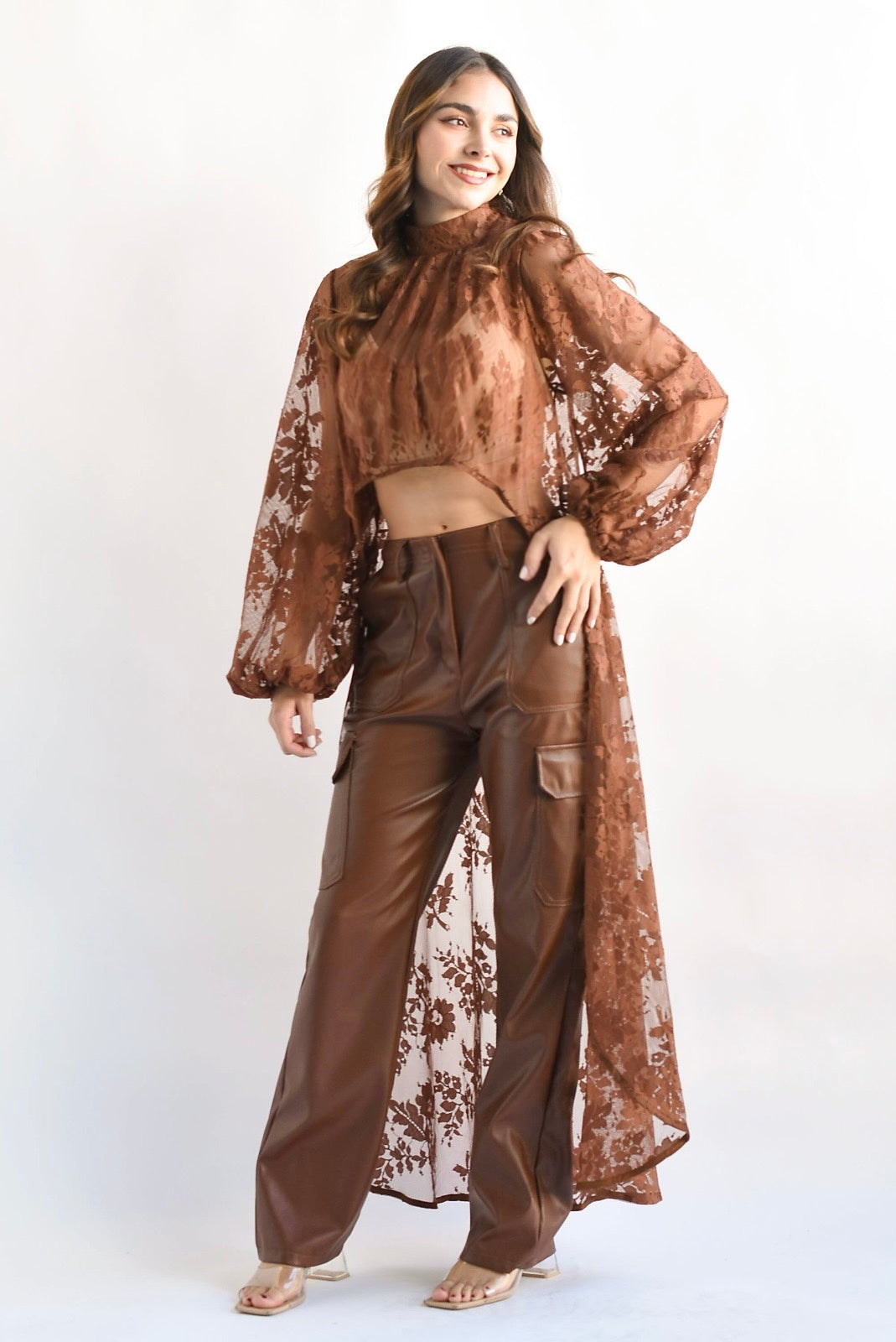 Pantalón cargo vinipiel Café