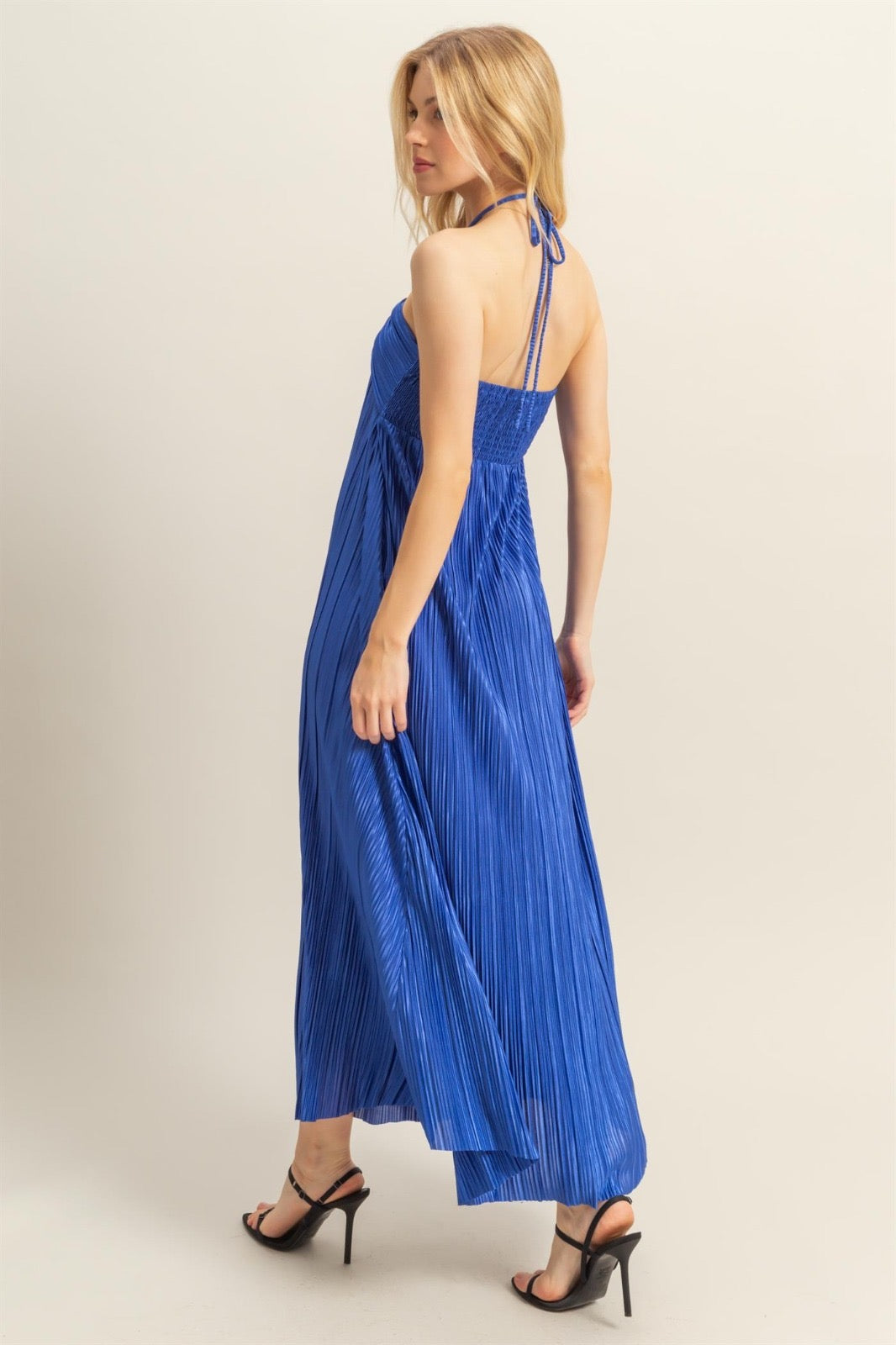 Vestido halter plisado Azul Rey