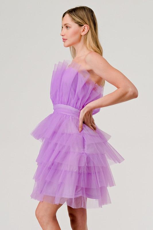 Vestido tulle strapless Lila