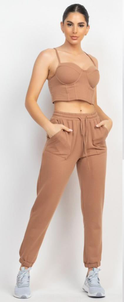 Set Jogger y Corset algodón Kaki