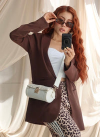 Fashion Styled Blazer bolsillos ojal Espresso