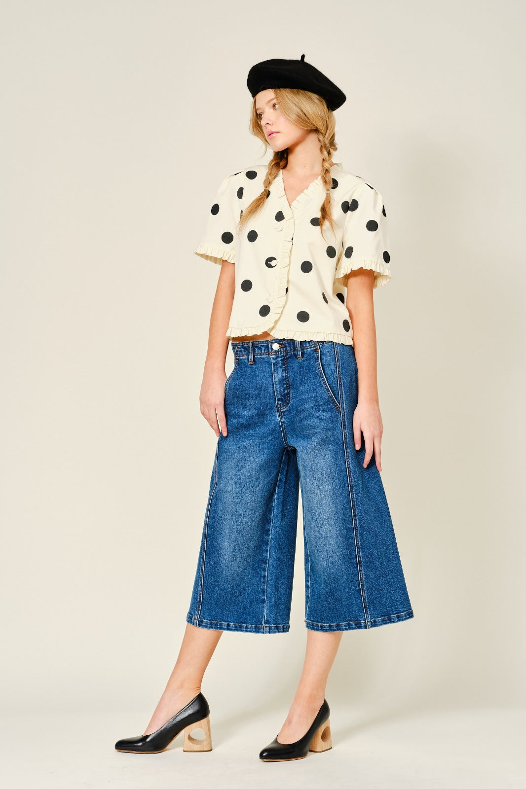 Bermuda Denim culotte costuras