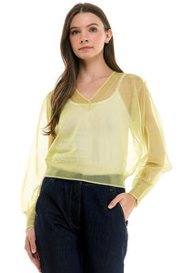 Fashion Styled Blusa transparente Amarillo pastel