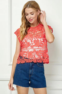 Fashion Styled Blusa calada flores Coral